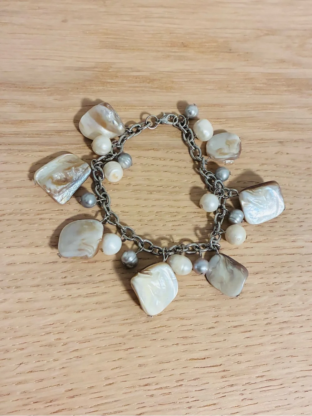 Mother of Pearl & Baroque Cultured Fresh Water Pearls Silver Tone Bracelet